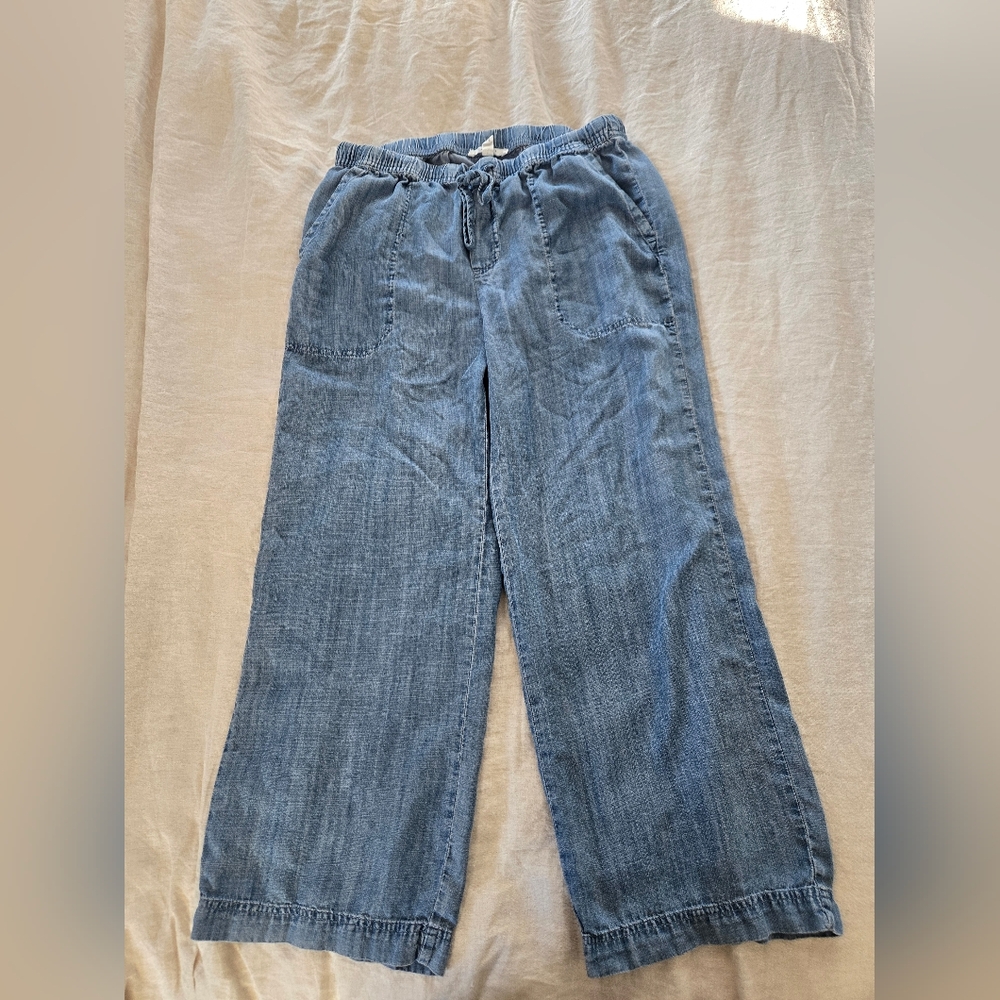 Casual Blue Wide-Leg Pants, Cropped Size Small